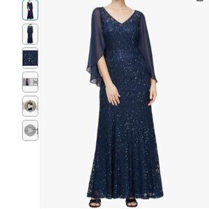 Alex Evenings -Navy Sequin Gown (Cowl Back)